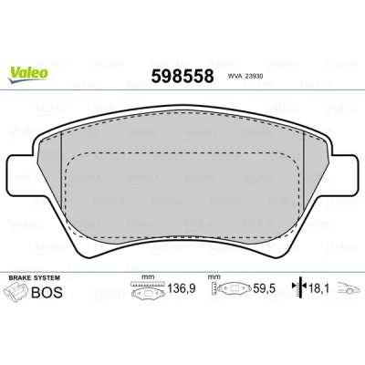 Kuva VALEO 598558 Jarrupalat Etuakseli Ilman kulumisenilmaisinta Huudonvaimennuspellillä RENAULT: GRAND SCENIC 2, MEGANE 2 Kombi, LAGUNA 3