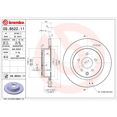 Kuva BREMBO 09.B522.11 Jarrulevyt 308 16 5 tuuletettu sisältä pinnoitettu INFINITI: M35 III