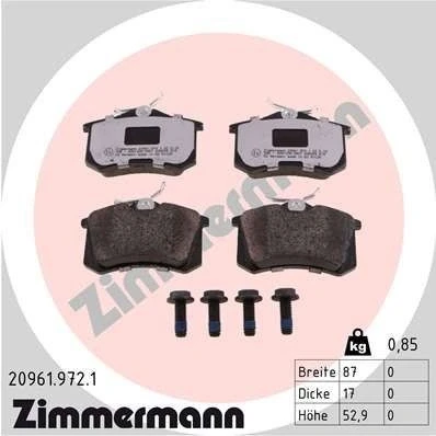 Kuva ZIMMERMANN 20961.972.1 Jarrupalat Ruuveilla Valokuva vastaa toimituslaajuutta VOLKSWAGEN: Golf 7, 5, 4 Variant, AUDI: Allroad C5