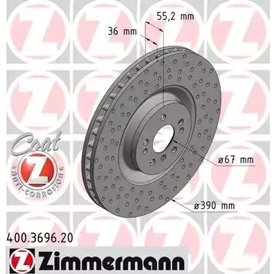 Kuva ZIMMERMANN COAT Z 400.3696.20 Jarrulevyt 390 36 8/5 5 112 tuuletettu sisältä, upotettu pinnoitettu hiiliteräs MERCEDES BENZ: ML sarja, R sarja