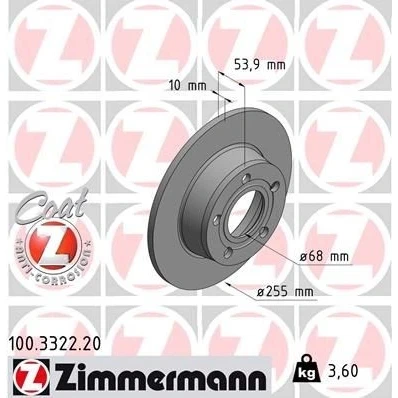 Kuva ZIMMERMANN COAT Z 100.3322.20 Jarrulevyt 255 10 5/5 5 112 täysi pinnoitettu AUDI: A6 C5 Avant, Sedan