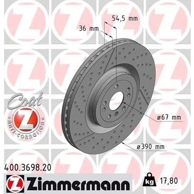 Kuva ZIMMERMANN COAT Z 400.3698.20 Jarrulevyt 390 36 8/5 5 112 tuuletettu sisältä, uritettu/rei&#039;itetty pinnoitettu hiiliteräs MERCEDES BENZ: ML sarja