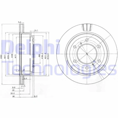 Kuva DELPHI BG3813 Jarrulevyt 300 22 6 Tuuletettu rasvattu käsittelemätön ilman pyöränlaakeria, ABS sensorirengasta MITSUBISHI: PAJERO 4, 3