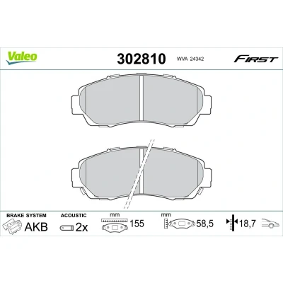 Kuva VALEO 302810 Jarrupalat Etuakseli Sis. kulumisenilmaisimen ilman ruuveja, huudonvaimennuspeltiä HONDA: CR V 4, 3, 2