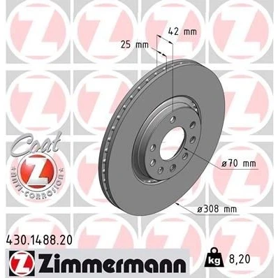 Kuva ZIMMERMANN COAT Z 430.1488.20 Jarrulevyt 308 25 8/5 5 110 Tuuletettu, ulko pinnoitettu hiiliteräs OPEL: Corsa E Hatchback, D Hatchback