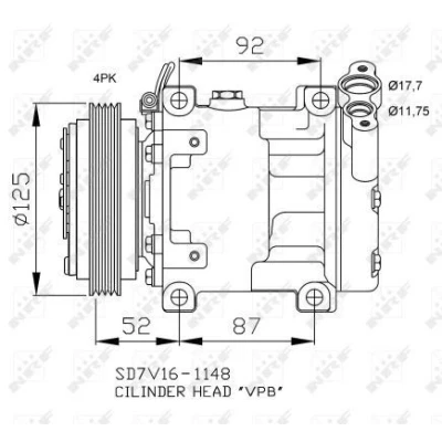 Kuva NRF 32743 Ilmastoinnin Kompressori SD7V16 12 PAG 46 kompressoriöljyllä, Tiivisterenkaalla RENAULT: CLIO 2