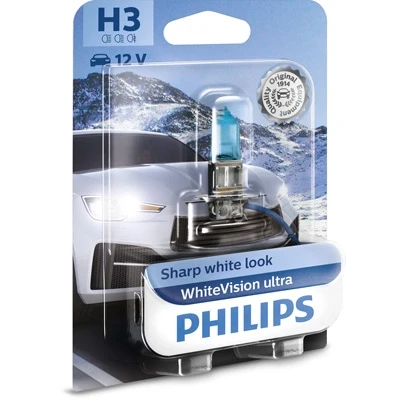Kuva Halogeenilamppu PHILIPS WhiteVision ultra H3 PK22s BMW, ROVER, HONDA, LAND JEEP, SUBARU, VOLVO, SSANGYONG, PLYMOUTH, ALPINA, SUZUKI, SAAB, IV