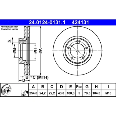 Kuva ATE 24.0124 0131.1 Jarrulevyt 254,0 24,2 5 100,0 Tuuletettu pinnoitettu FORD: Transit Mk4 Flatbed Kuorma auto/Alusta, Bussi