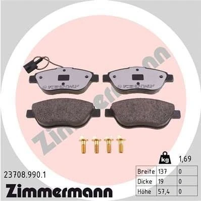 Kuva ZIMMERMANN 23708.990.1 Jarrupalat Sis. kulumisenilmaisimen Ruuveilla Valokuva vastaa toimituslaajuutta FIAT: BRAVO 2, Stilo Multi Wagon
