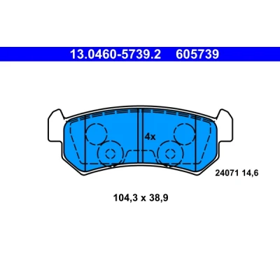 Kuva ATE 13.0460 5739.2 Jarrupalat Ei kulumisenilmaisimelle, Ilman kulumisenilmaisinta CHEVROLET: Nubira Farmari, Lacetti Hatchback, DAEWOO: Sedan
