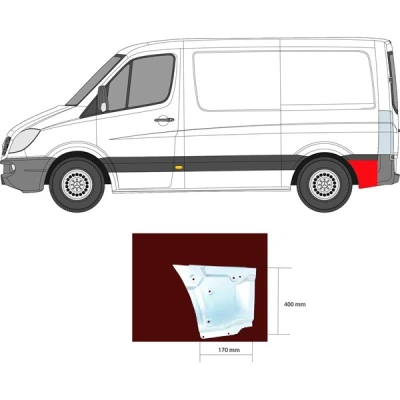 Kuva Kylkipaneli, Taakse, vasen MERCEDES BENZ, VW OE 2E1 810 393, 9066375809, A906 637 5809