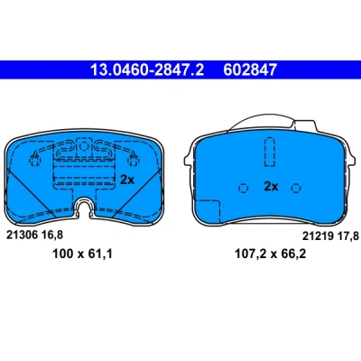 Kuva ATE 13.0460 2847.2 Jarrupalat Kulumisenilmaisemelle, Ilman kulumisenilmaisinta AUDI: 100 C4 Avant, V8, Sedan