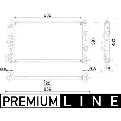 Kuva MAHLE ORIGINAL CR 2590 000P Jäähdytin Alumiini 680mm 397mm 28mm Jäähdytysrivat juotetut