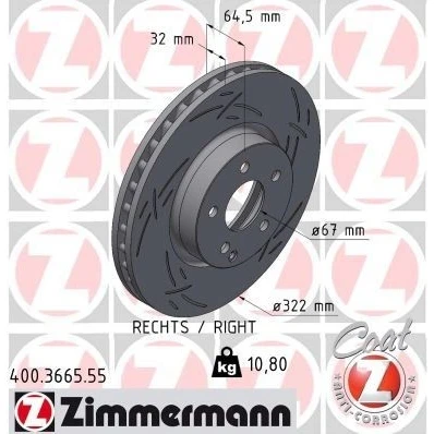 Kuva ZIMMERMANN Jarrulevy MERCEDES BENZ: C sarja Sedan, T modell, E modell 400.3664.55 0004211212,000421121207,2044210812,A0004211212