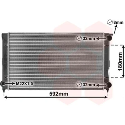 Kuva VAN WEZEL 58002045 Jäähdytin Alumiini 525 322 34 Jäähdytysrivat mekaan. kiinnitetyt VOLKSWAGEN: GOLF 2