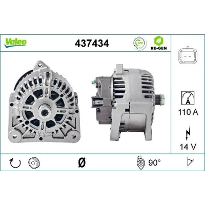 Kuva VALEO 437434 Laturi 14V 110A RENAULT: MEGANE 2 Kombi, CLIO 2, GRAND SCENIC NISSAN: Almera Limousine, II Hatchback, MICRA 3