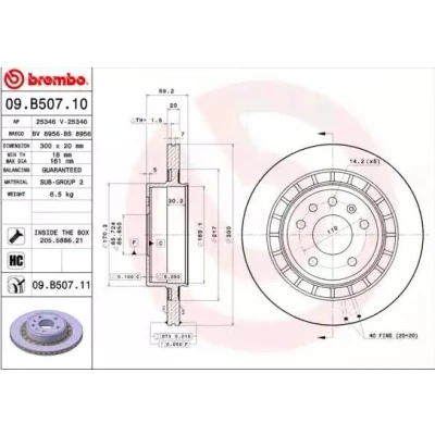 Kuva BREMBO COATED DISC LINE 09.B507.11 Jarrulevyt 300 20 5 tuuletettu sisältä pinnoitettu hiiliteräs Ruuveilla SAAB: 9 Sedan, Farmari