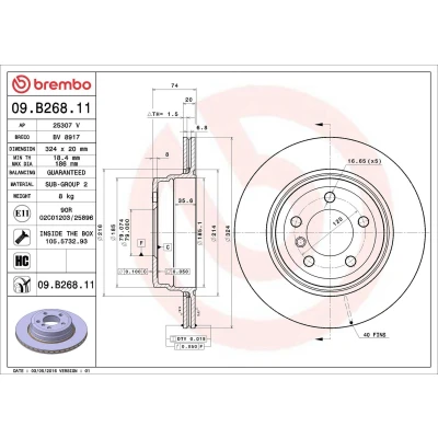 Kuva BREMBO COATED DISC LINE 09.B268.11 Jarrulevyt 324 20 5 tuuletettu sisältä pinnoitettu hiiliteräs Ruuveilla BMW: 7