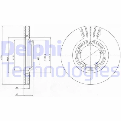 Kuva DELPHI Jarrulevy 24mm 5 Tuuletettu rasvattu käsittelemätön BG4098 581294A000,581294A100 Jarrulevyt