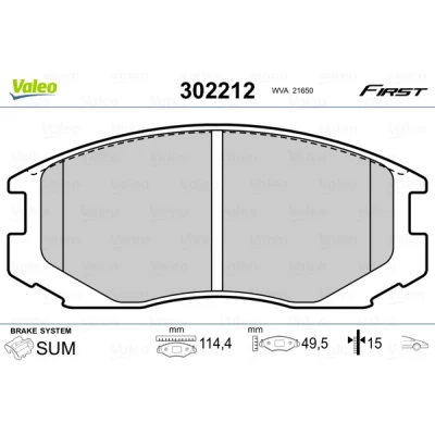 Kuva VALEO 302212 Jarrupalat Etuakseli Ilman kulumisenilmaisinta Huudonvaimennuspellillä MITSUBISHI: Lancer 6 Limousine, DAIHATSU: Terios I