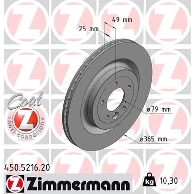Kuva ZIMMERMANN COAT Z 450.5216.20 Jarrulevyt 365 25 6/5 5 120 tuuletettu sisältä pinnoitettu hiiliteräs LAND ROVER: Range Rover Sport, Discovery