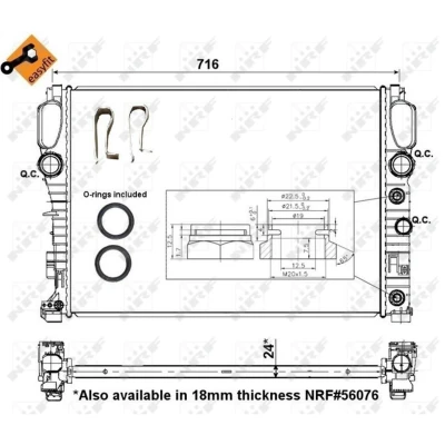 Kuva NRF EASY FIT 53423 Jäähdytin Alumiini 640 451 24 Tiivisterenkaalla Jäähdytysrivat juotetut MERCEDES BENZ: E sarja Sedan, CLS Coupe, T modell