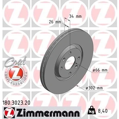 Kuva ZIMMERMANN COAT Z 180.3023.20 Jarrulevyt 302 26 6/4 4 108 Tuuletettu, ulko pinnoitettu PEUGEOT: 307 Hatchback, Farmari, 207 Hatchback