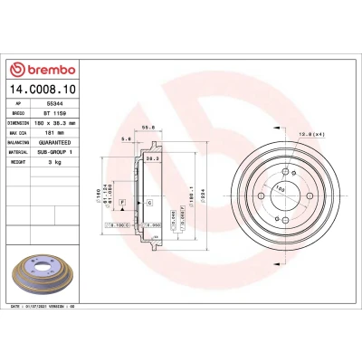 Kuva BREMBO 14.C008.10 Jarrurumpu 180 HONDA: Jazz 2