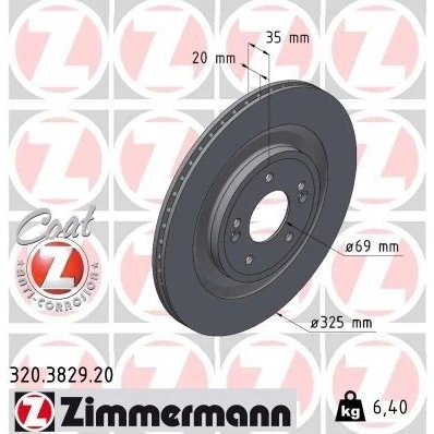 Kuva ZIMMERMANN 320.3829.20 Jarrulevyt 325 20 7/5 5 114 tuuletettu sisältä pinnoitettu