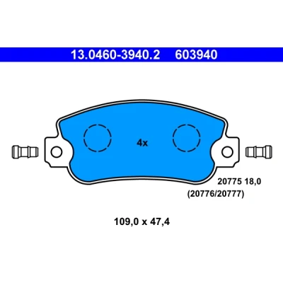 Kuva ATE 13.0460 3940.2 Jarrupalat Sis. kulumisenilmaisimen FIAT: Uno Hatchback