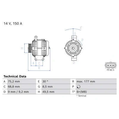 Kuva BOSCH 0 986 086 440 Laturi 14V 150A