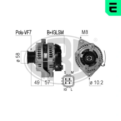 Kuva ERA 210775A Laturi 14V 100A TOYOTA: Hiace 4 Kasten, Land Cruiser Prado 120, Bus