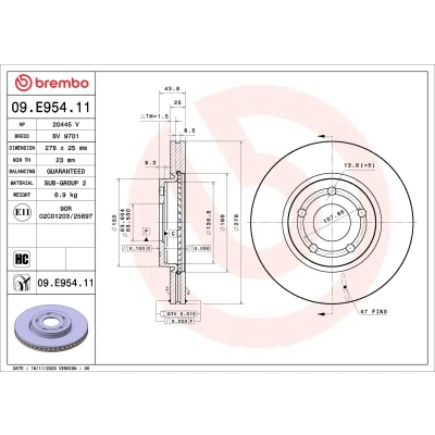 Kuva BREMBO Jarrulevy FORD: Puma SUV 278mm 25mm 5 tuuletettu sisältä pinnoitettu hiiliteräs 09.E954.11 2384229,L1TC1125AA Jarrulevyt