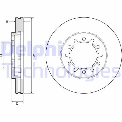 Kuva DELPHI BG4795C Jarrulevyt 260 26 6 Tuuletettu pinnoitettu käsittelemätön ilman pyöränlaakeria, ABS sensorirengasta NISSAN: Pick Up