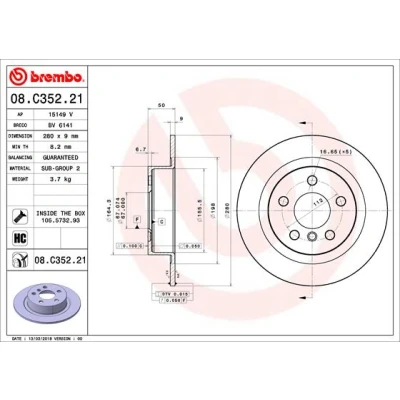 Kuva BREMBO 08.C352.21 Jarrulevyt 280 9 5 täysi pinnoitettu hiiliteräs Ruuveilla BMW: