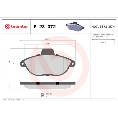 Kuva BREMBO P 23 072 Jarrupalat Sis. kulumisenilmaisimen Ilman tarvikkeita PEUGEOT: Expert I Van, I, FIAT: Scudo Farmari