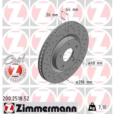 Kuva ZIMMERMANN SPORT COAT Z 200.2518.52 Jarrulevyt 296 26 5/5 5 114 tuuletettu sisältä, reijitetty pinnoitettu NISSAN: Qashqai / Qashqai+2 I, 2