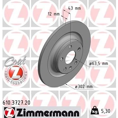 Kuva ZIMMERMANN COAT Z 610.3727.20 Jarrulevyt 302 12 6/5 5 108 täysi pinnoitettu VOLVO: V90 II Farmari, XC60 II, V60
