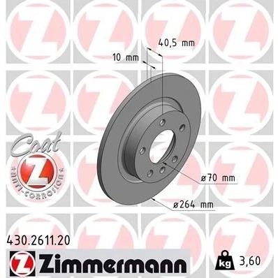 Kuva ZIMMERMANN COAT Z 430.2611.20 Jarrulevyt 264 10 6/5 5 110 täysi pinnoitettu OPEL: Corsa E Hatchback, D Hatchback
