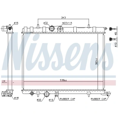 Kuva NISSENS 63502A Jäähdytin Alumiini 380 538 24 Jäähdytysrivat juotetut PEUGEOT: 307 Hatchback, 206 SW, CITROËN: C4 I Hatchback
