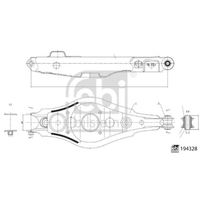 Kuva FEBI BILSTEIN 194328 Alatukivarsi laakerilla Taka akseli, oikea, Alla, Takana Poikittaistukivarsi Teräslevy TOYOTA: RAV4 III SUV, IV SUV