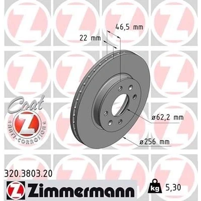 Kuva ZIMMERMANN COAT Z 320.3803.20 Jarrulevyt 256 22 6/4 4 100 tuuletettu sisältä pinnoitettu HYUNDAI: i20 I Hatchback, ACCENT 3 Stufenheck
