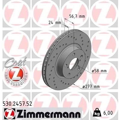 Kuva ZIMMERMANN SPORT COAT Z 530.2457.52 Jarrulevyt 277 24 7/5 5 100 tuuletettu sisältä, reijitetty pinnoitettu SUBARU: Impreza II Sedan, Forester III