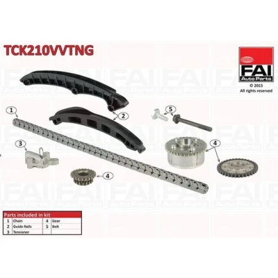 Kuva FAI AutoParts TCK210VVTNG Jakoketjusarja ilman tiivisteitä, Hammaspyörillä Yksinkertainen, Ketju hiljainen VOLKSWAGEN: Tiguan I, Jetta 4