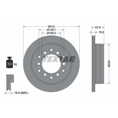 Kuva TEXTAR PRO 92170103 Jarrulevyt TOYOTA: Land Cruiser Prado 120, 80, HILUX 6 Pick up