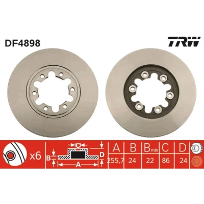 Kuva TRW DF4898 Jarrulevyt 256 24 6 108 Tuuletettu Lakattu FORD: Ranger Mk2, MAZDA: BT 50 Pick up