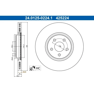 Kuva ATE Jarrulevy FORD: Transit Connect V408 Van, Mk2 Farmari 320,0mm 25,0mm 5 108,0mm Tuuletettu 24.0125 0224.1 Jarrulevyt
