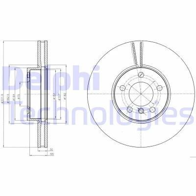 Kuva DELPHI BG9061 Jarrulevyt 332 30 5 Tuuletettu rasvattu käsittelemätön ilman pyöränlaakeria, ABS sensorirengasta BMW: X5, X6