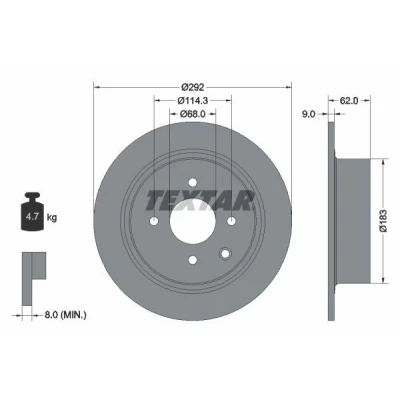 Kuva TEXTAR PRO 92234303 Jarrulevyt 292 9 04/05 114,3 täysi pinnoitettu Ilman pyöränkiinnityspultteja, pyörännapaa NISSAN: Tiida Hatchback