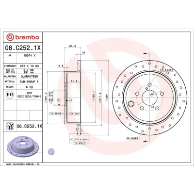 Kuva BREMBO Jarrulevy SUBARU: Outback IV, Forester III, Legacy 4, TOYOTA: GT86 Coupe 10mm 5 täysi, reijitetty pinnoitettu 08.C252.1X 26700AJ00A,26700FG000